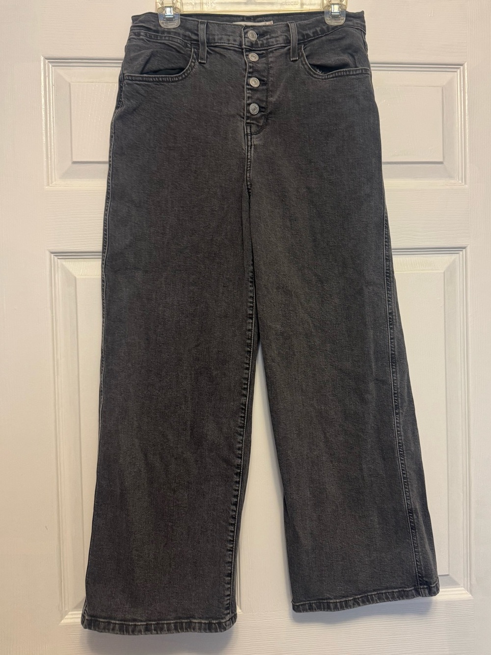 Levi's Black High-Rise Wide Leg Jeans with Button Fly